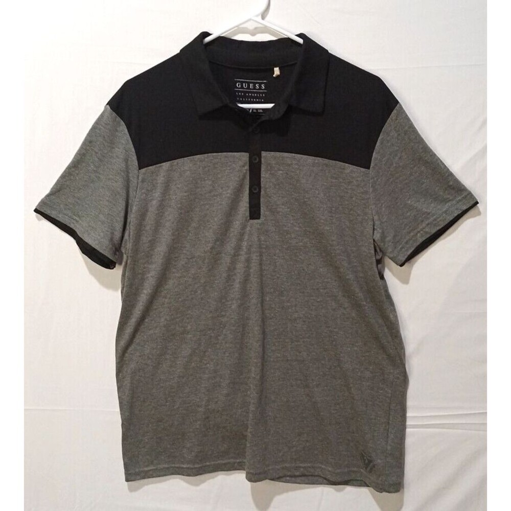 Guess Mens Short Sleeve Collared Polo Shirt Large Black & Gray Large Lightweight